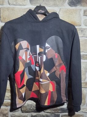 Ground Control Black Hoodie | Rhinestone Graphic & Afrocentric Art | Size L